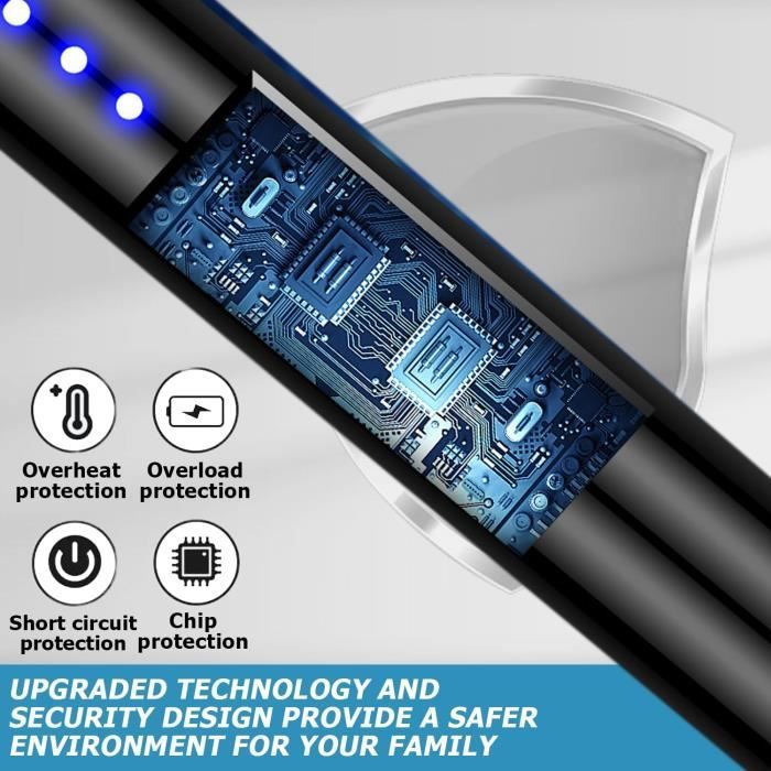 Lot De 3 Briquets à Arc Plasma Rechargeable USB | Tige Longue & Verrou Sécurité | Pour Bougies, Barbecue, Cheminée, Camping