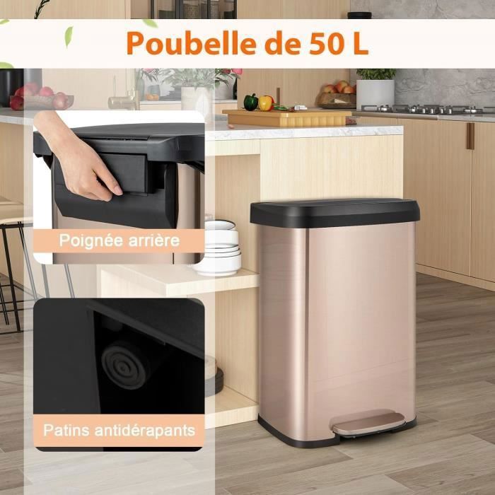 Poubelle Cuisine Rectangulaire Double Acier Inoxydable 7L Or Rose - Couvercle Pédale Fermeture Douce