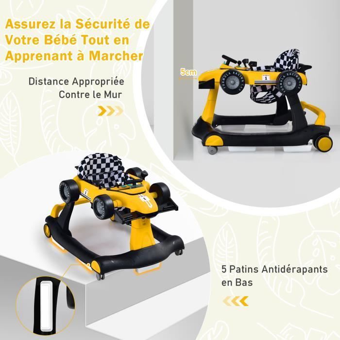 Trotteur Bébé 6 En 1 Avion - Hauteur Et Vitesse Réglables - Siège Rembourré - Pour 6-18 Mois (jusqu'à 12 Kg) - Gris