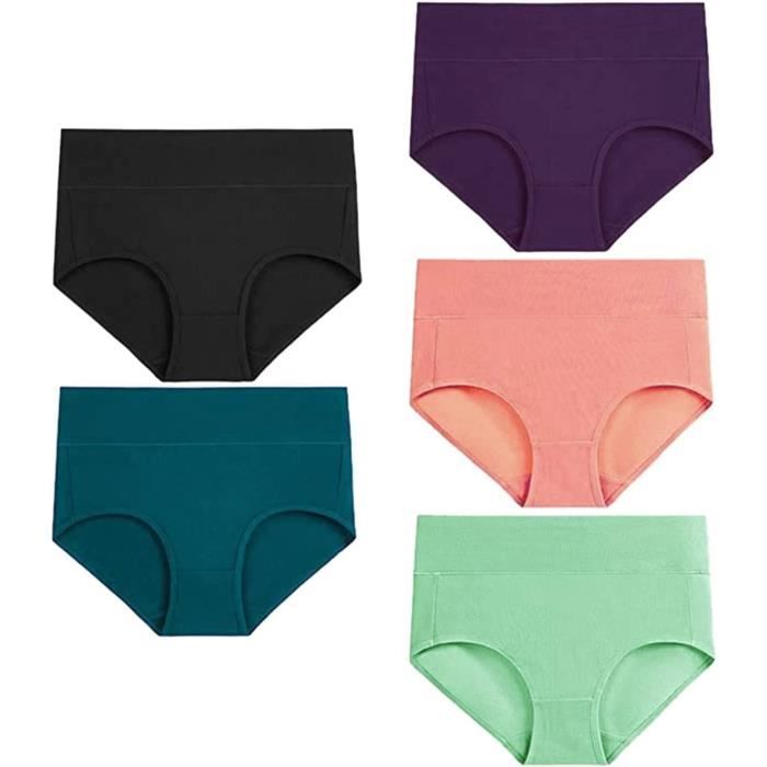 Lot De 5 Culottes Coton Taille Haute Femme – Shorty Confort Ultra Doux, Anti-Frottement & Soutien Ventre