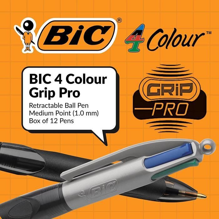 BIC 4 Couleurs Grip Pro - Stylo à bille 4 couleurs