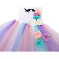 Jupe Licorne Fille - JUREBECIA - Modèle Dress Up Été - Tulle Arc-en-ciel - Fleurs cousues - Nœud amovible-2