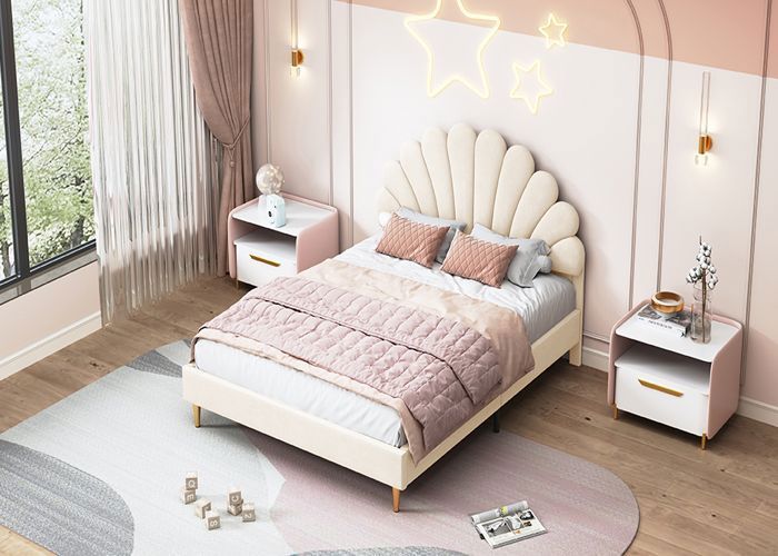 Lit Enfant 140x200 LED, Lit Rembourré Avec Tiroirs Lit Simple Avec Tête