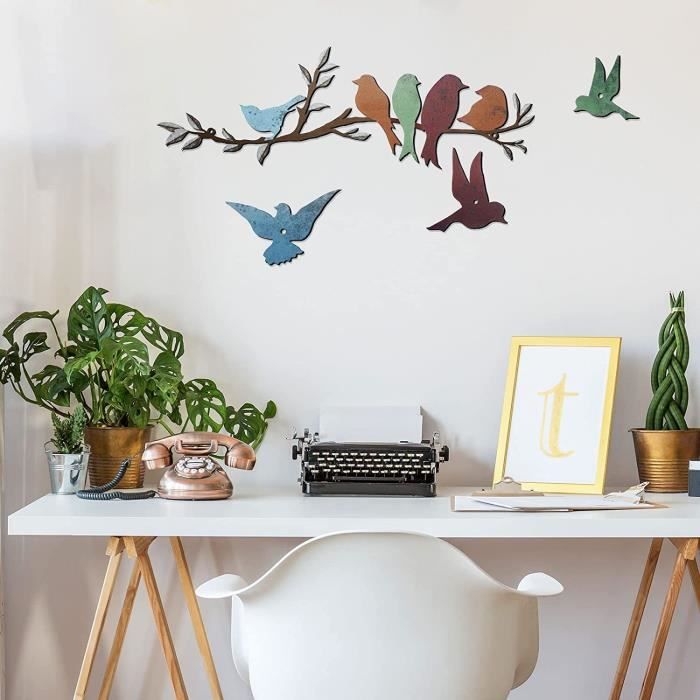 Décoration Murale Oiseaux En Métal Sur Branche - Noir, Pour Salon, Cour, Patio