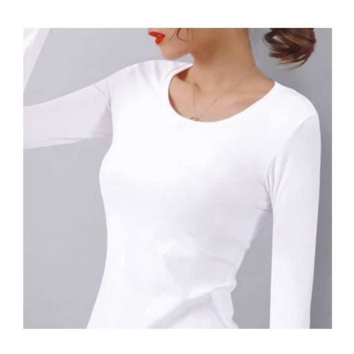 Tee Shirt Thermique Femme Maillot de Corps Doublure Fluff Chaud Polaire  Manches Longues T-Shirt épais et Chaud sous-Vêtements