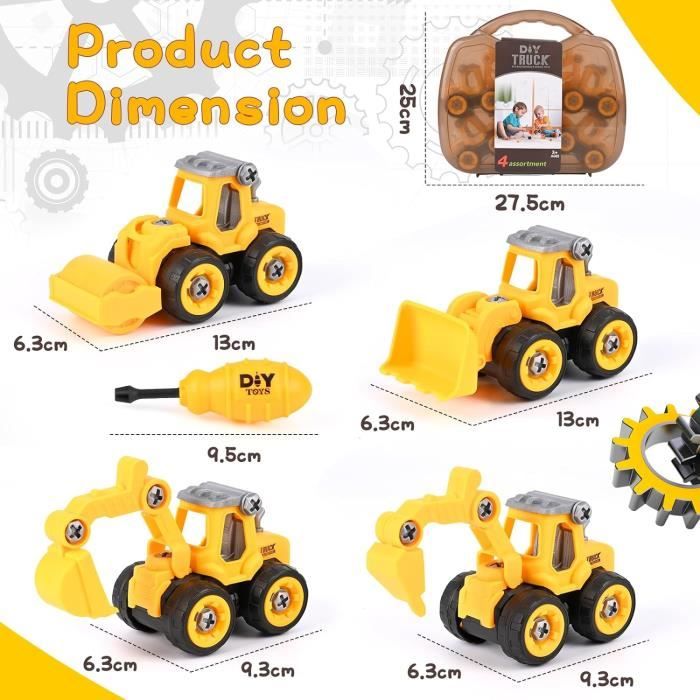 Teklemon Véhicules de Construction Tracteur Jouet, 4 en 1 DIY Jeux de Construction Démonter et Teklemon Véhicules de Construction Tracteur Jouet, 4 en 1 DIY Jeux de Construction Démonter et