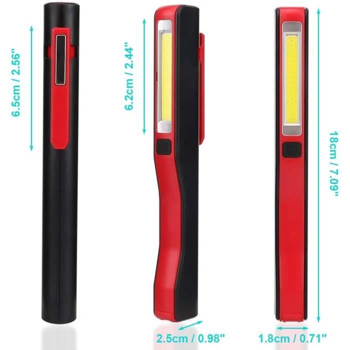 Lot De 2 Baladeuses LED Rechargeables COB 3W + LED 1W – Lampe Atelier Mécanicien Avec Clip Magnétique Et Crochet – 240 Lumens