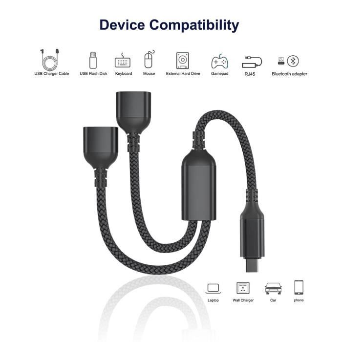 Adaptateur USB-C Vers USB 3.0 - Aluminium - Light LED Respirante - 5 Gbps - Pour Clavier, Souris, Disque Dur, Téléphone - 1