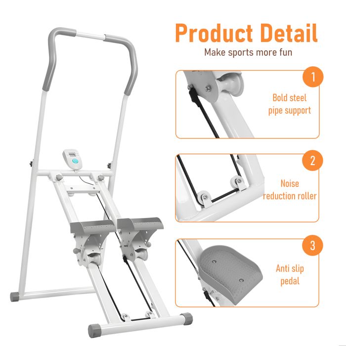 Stepper D'escalier Vertical – Écran LCD, Guidon Réglable, Pédales Antidérapantes – Capacité 150 Kg, Pliable – Fitness à Domicile