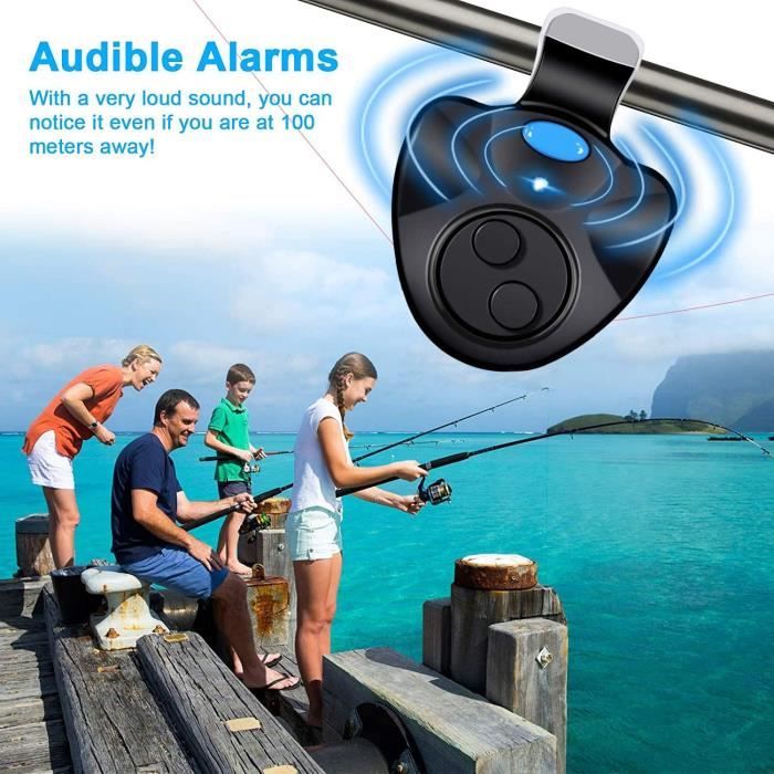 Alarme De Morsure électronique LED Pour Pêche - Lot De 4, Clip Sur Canne, Noir, Pêche Carpe Jour/nuit
