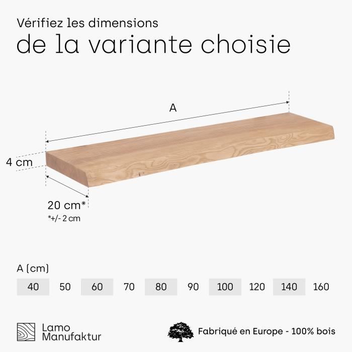 Étagère Murale Lamo Regalbrett En Frêne Massif 60cm - Style Moderne, Finition Traitée, Prête à Fixer