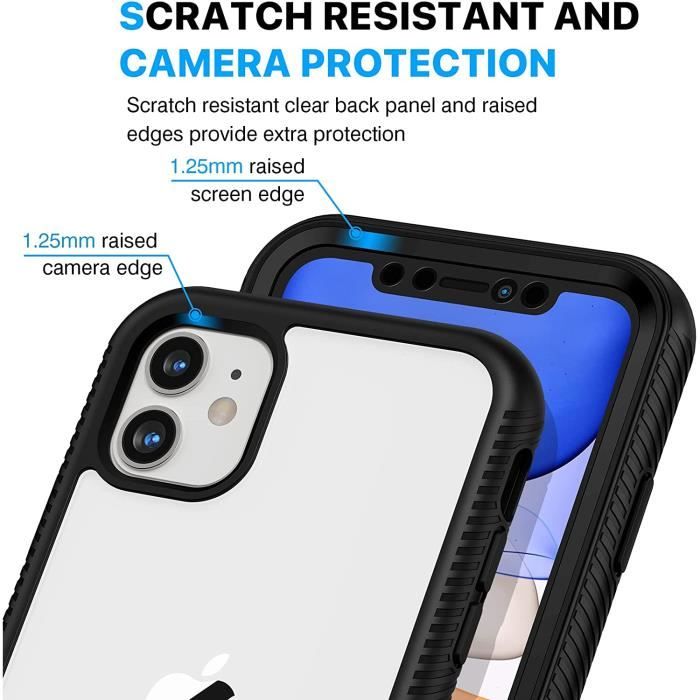 TVVTPU Coque Pour IPhone 11, Antichoc Housse Avec Protège écran, Étui De Téléphone 360 Protection Complet Portable Double Face Transparent Bumper Robuste Intégrale Case Pour IPhone 11 6.1" - Noir