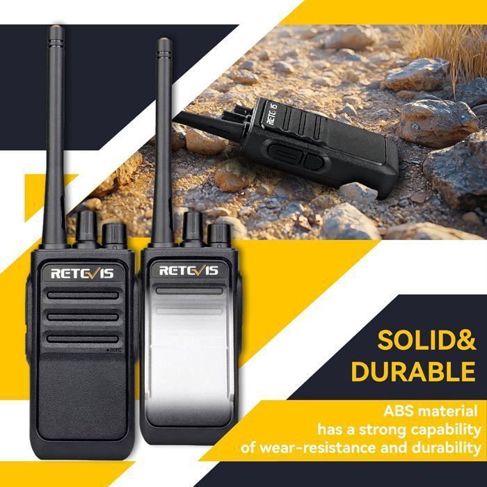 Retevis RT617 Talkie-Walkie Avec Microphone PMR446 - Rechargeable 16 Canaux, Sans Licence, VOX, Scan, Pour Sécurité Et Loisirs (Pack De 2, Noir)