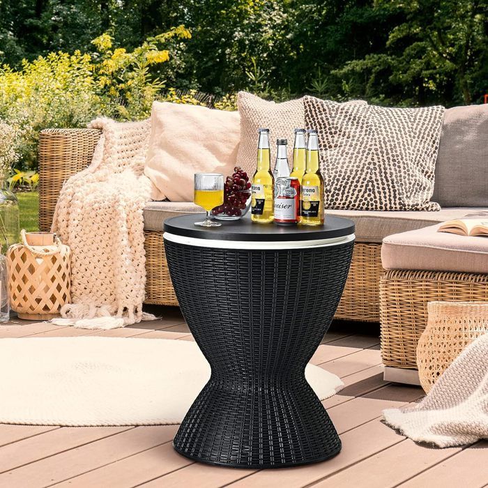Table Glacière 2-en-1 GYMAX 30L - Seau à Glace Avec Plateau Élévateur Extérieur