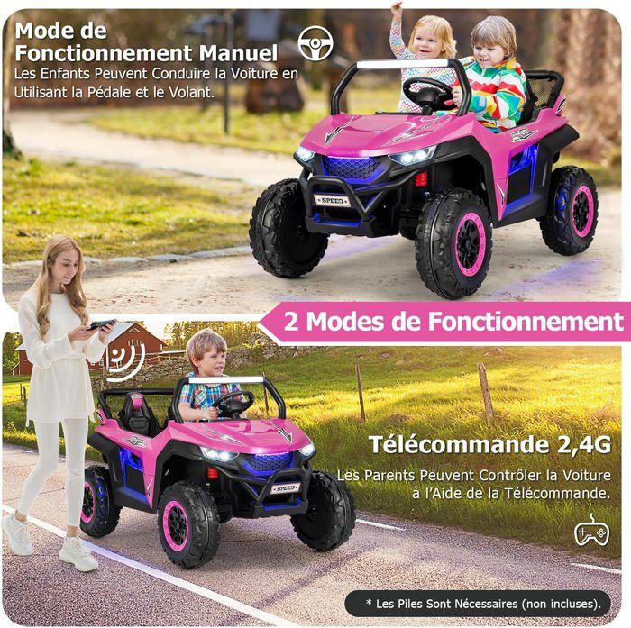 GOPLUS Voiture Électrique Enfants 3-8 Ans 2 Portes avec Télécommande 2,4G, Lumières et Musique, 12V Quad Buggy Tout Terrain (Rose) - Jeux - Jouets
