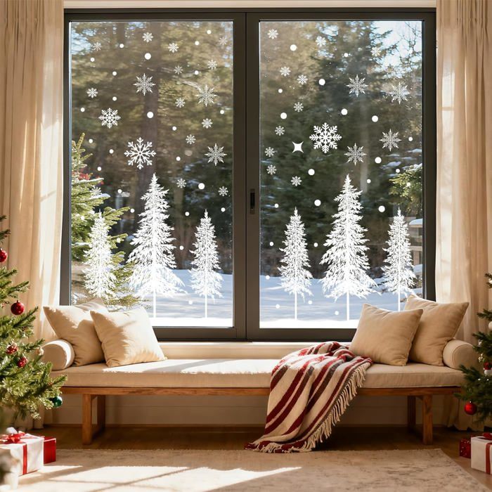 Lot De 232 Stickers Fenêtre Noël électrostatiques - Motifs Sapin, Réutilisables, Sans Colle, Pour Vitres Et Miroirs