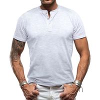 T-shirt Homme - AIEVIS - Slim Col rond boutons Manches courtes - Couleur unie Casual - Blanc