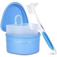 Boite Appareil Dentaire,Kit de nettoyage pour prothèses: boîtier de nettoyage pour prothèses avec brosse à prothèses (Bleu)