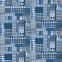 papier peint panoramique patchwork à carreaux bleu et gris - 300 x 279 cm - 158808