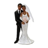 Couple de mariés noirs en résine, Figurines de pièce montée de 12 cm de haut - Unique