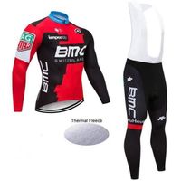 Hiver Maillot de Cyclisme Homme Thermique Fleece Manches Longues + Pantalons à Bretelle Vélo VTT GEL Ensemble Vetement
