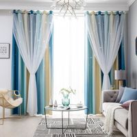 Rideaux occultants à double épaisseur pour la chambre à coucher et le salon, avec étoiles ajourées en dégradé simple 100*250cm-Bleu