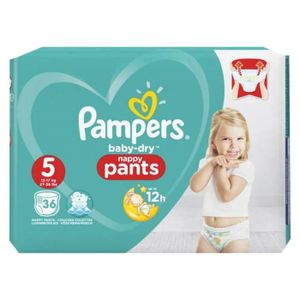 COUCHE Couches Pampers Baby-Dry Nappy Pants Taille 5 Géant (12-17Kg) x36 (lot de 2) - Pampers - Baby Dry