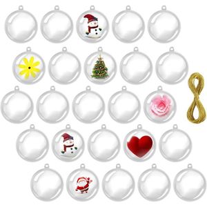 JUNMEIDO 30 PCS Boule de Noël Transparente 4cm Boules Transparentes à Remplir Boule Transparente Plastique avec 50m Fil de Pêche pour Enfants Anniversaire Cadeaux Bricolage Mariage Fête Noel