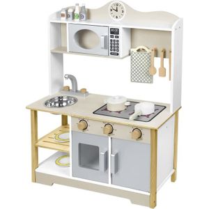 DINETTE - CUISINE Aufun Cuisine jouet en bois, cuisine en bois avec appareils de cuisine comprenant 14 jouets, accessoires alimentaires et ustensiles