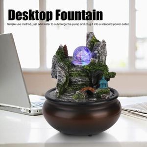 220V Fontaine Fonction De Cascade Int/érieure avec Lumi/ère LED Ornement De D/écoration deau De Table Decoration Interieur pour La Maison Fontaine De Bureau en R/ésine De Style Simple