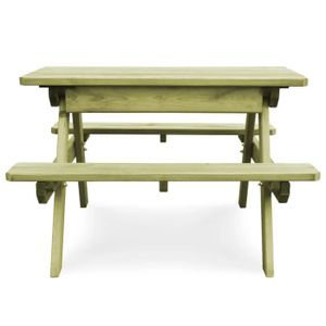 Ensemble table et chaise de jardin DUOKON - Table de pique-nique et bancs 90x90x58 cm Pinède imprégnée