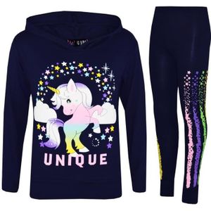 Ensemble de vêtements Unique Rainbow Tamponnez Unicorn Imprimé à capuchon Haut Et legging Ensemble Survêtemen Pour Fille 7-13 Ans