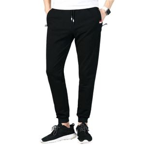COLLANT DE RUNNING Leggings de sport pour homme avec poche zippée en coton, couleur unie noire pour Running Fitness en automne