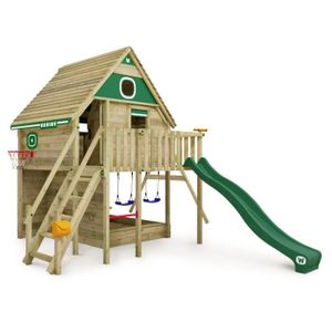 MAISONNETTE EXTÉRIEURE Wickey Maison sur pilotis Smart FamilyHouse, cabane dans les arbres avec bac à sable, échelle à grimper & accessoires de jeu - vert
