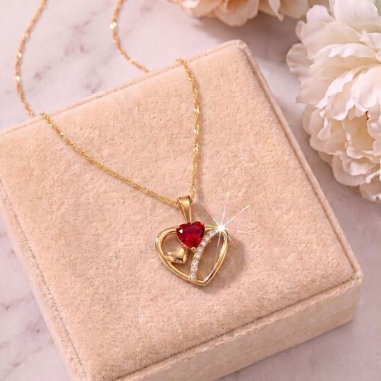 Collier Femme Coeur En Cristal Zircon Plaqué Or 750 - Chaîne Et Pendentif - Neuf Avec étiquettes