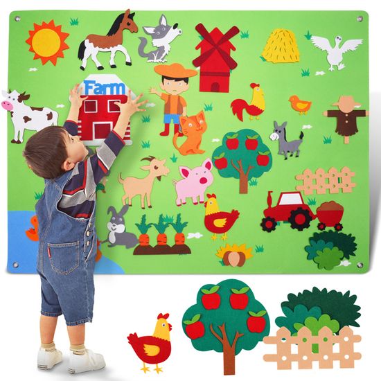 JAWSEU Tableau En Feutre, Tableau D'enseignement En Feutre Pour Enfants Jouets D'éveil Montessori Ensemble De Tableaux En Feutre D'histoire D'animaux