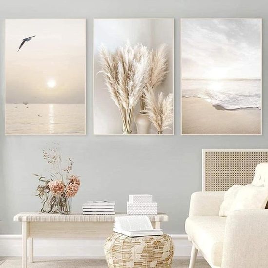 Tableau Toile 'Nature Paysage Herbe Beige Pampa' - Impression Haute Qualité, Sans Cadre, Dimensions 3x30x40 Cm, Déco Murale Moderne