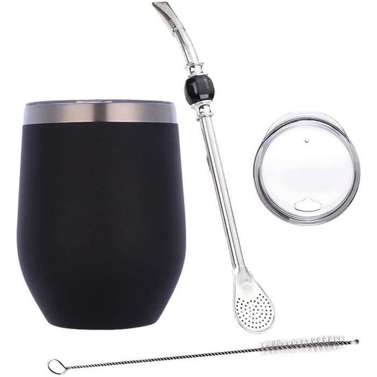 Produktbild von 304 Edelstahl Argentinien Yerba Mate Tasse Mit Strohhalm, Teekürbisbecher, Eine Bombilla Mate (Strohhalm), Eine Reinigungsbürste, Schwarz