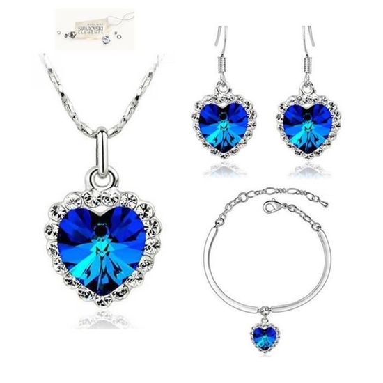 Parure Bijoux Coeur Bleu Nuit Swarovki Elements OR Blanc bleu nuit ... Parure Bijoux Coeur Bleu Nuit Swarovki Elements OR Blanc bleu nuit ...