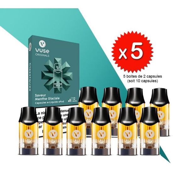 LOT DE 5 BOITES DE 2 CAPSULES EPOD DE VUSE - SAVEUR MENTHE GLACIALE EN 12MG 