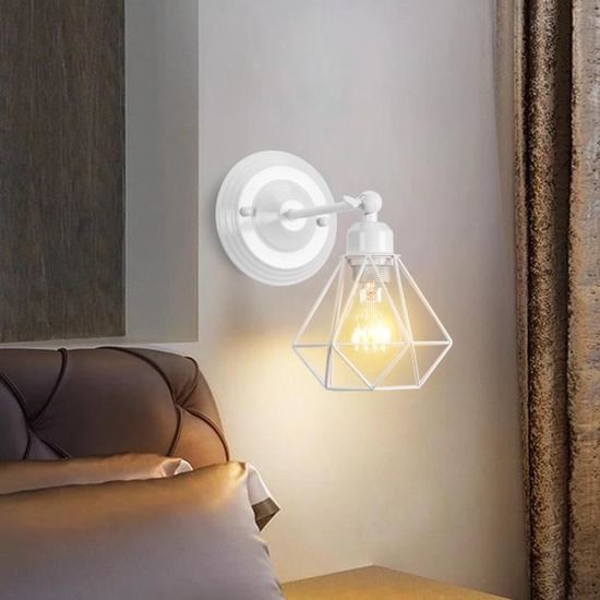Applique Murale Industrielle ENCOFT - Cage Métal Et Bois, Base E27 Max 40W - Noir, Pour Chambre, Salon, Salle à Manger