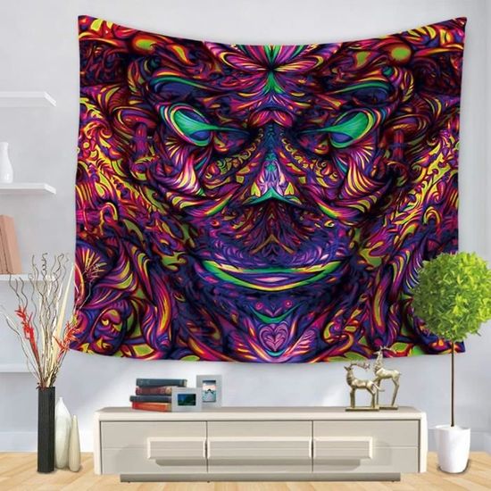 Tenture Murale Mandala Indien 240x215 Cm - Coton Bleu - Décoration Ethnique Hippie