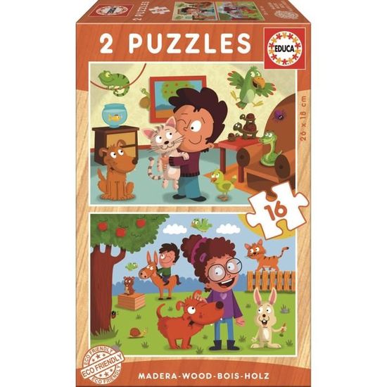Puzzle en bois 2x16 Animaux de compagnie - EDUCA - Pour enfants à ...