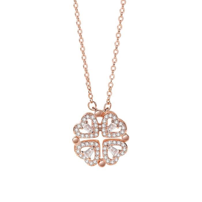 SANSI Collier Coeur Magnifique -Collier Femme Pendentif Trèfle à Quatre Feuilles -Cadeau Saint Valentin Anniversaire Fête des Mères