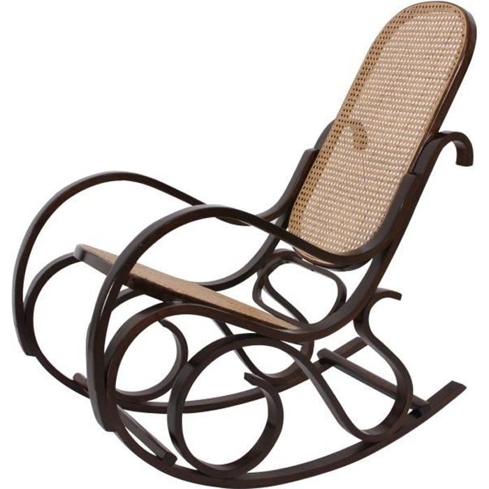 Rocking-chair fauteuil à bascule, couleur noyer, rotin.