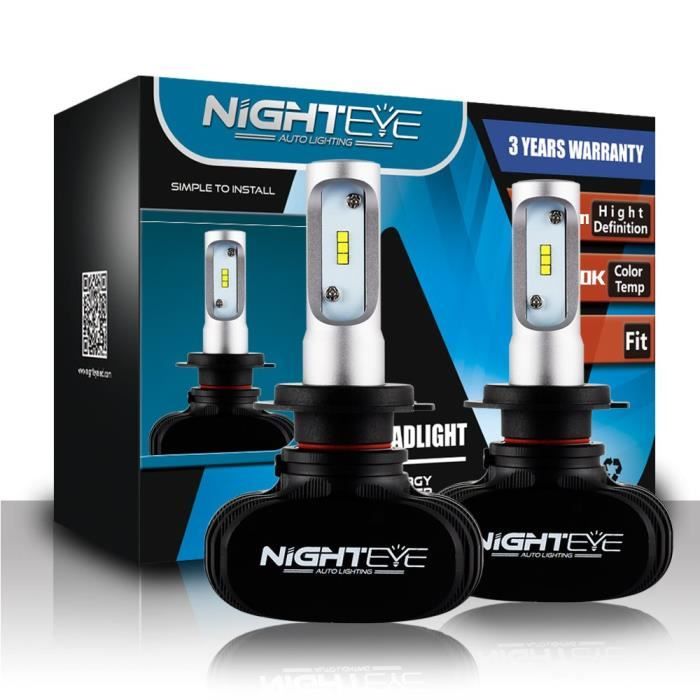 NIGHTEYE Voiture Ampoules LED Phare - H1 H4 H7 50w 8000LM - Set 6500K Blanc Froid - Garantie de fabrication de 3 ans (H7)