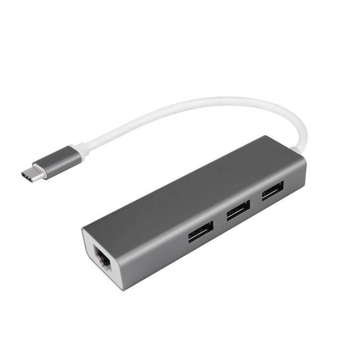 Adaptateur Ethernet Usb C Vers Lan Adaptateur Réseau Filaire Hub Usb 3.1 Type-C 3 Ports_do21