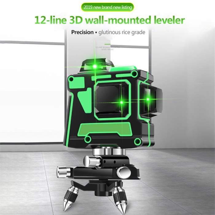 12 lignes Ligne 3D niveau ligne horizontale à 360 degrés à nivellement automatique et vertical Green light 12 line + bracket US plug