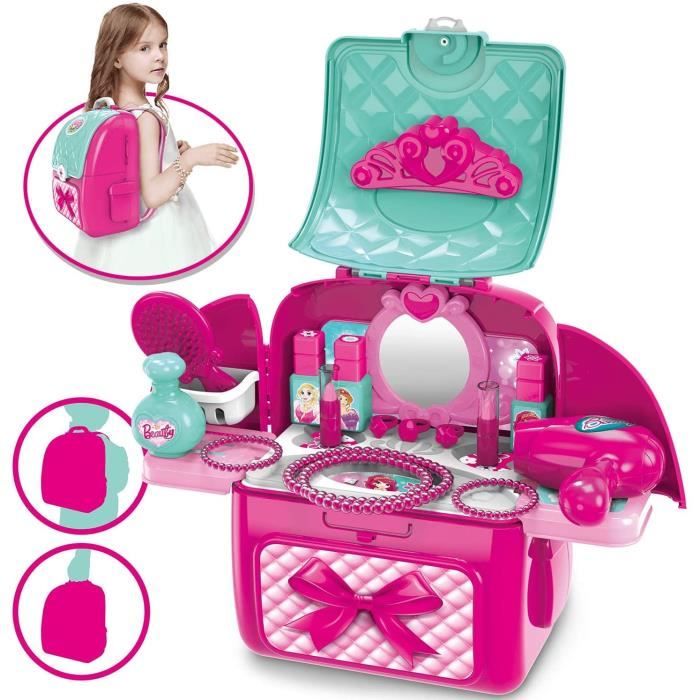 Coffret Bijoux Enfant Fille Cosmétiques Maquillage Coiffure kit, 2 in 1 Jouet Cadeau pour Princesse Fille 3 4 5 Ans