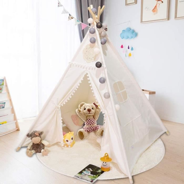Tentes de jardin Triclicks Tipi Enfant, Blanc Toile Enfants Jouent Tente pour Intérieur & l'extérieur White Flower 19309